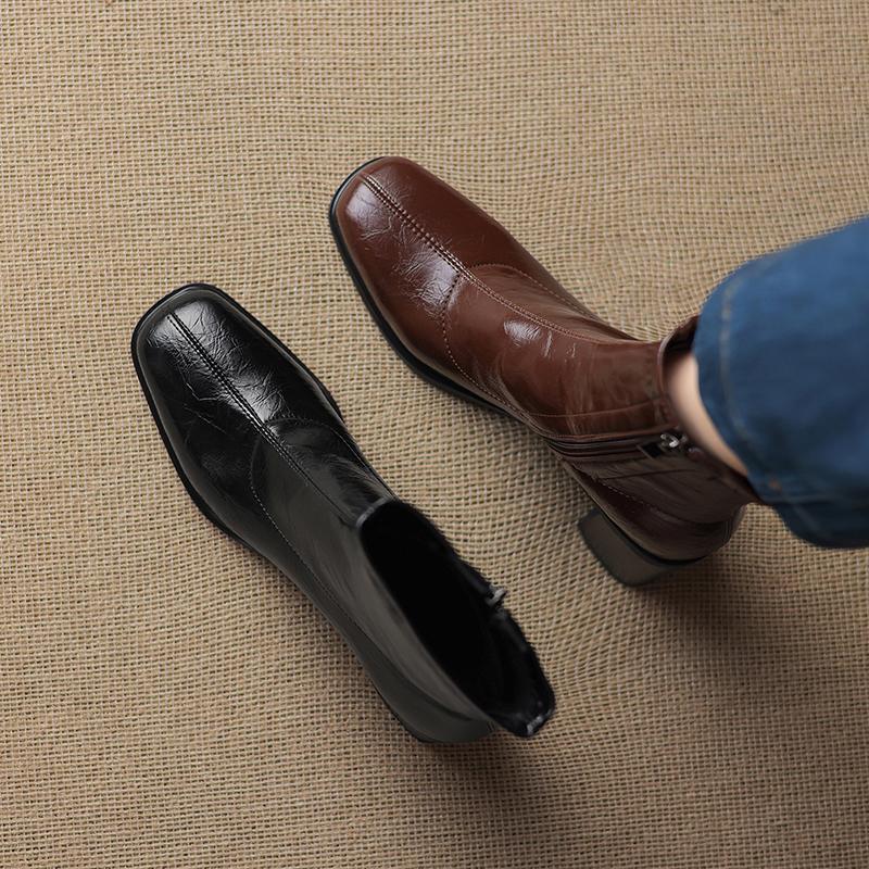 Krazing Pot Microfiber Winter Square Toe Modern Size 33 Boots Basic Size 43 Clothing Thick High Heels Zipper Women Ankle Boots