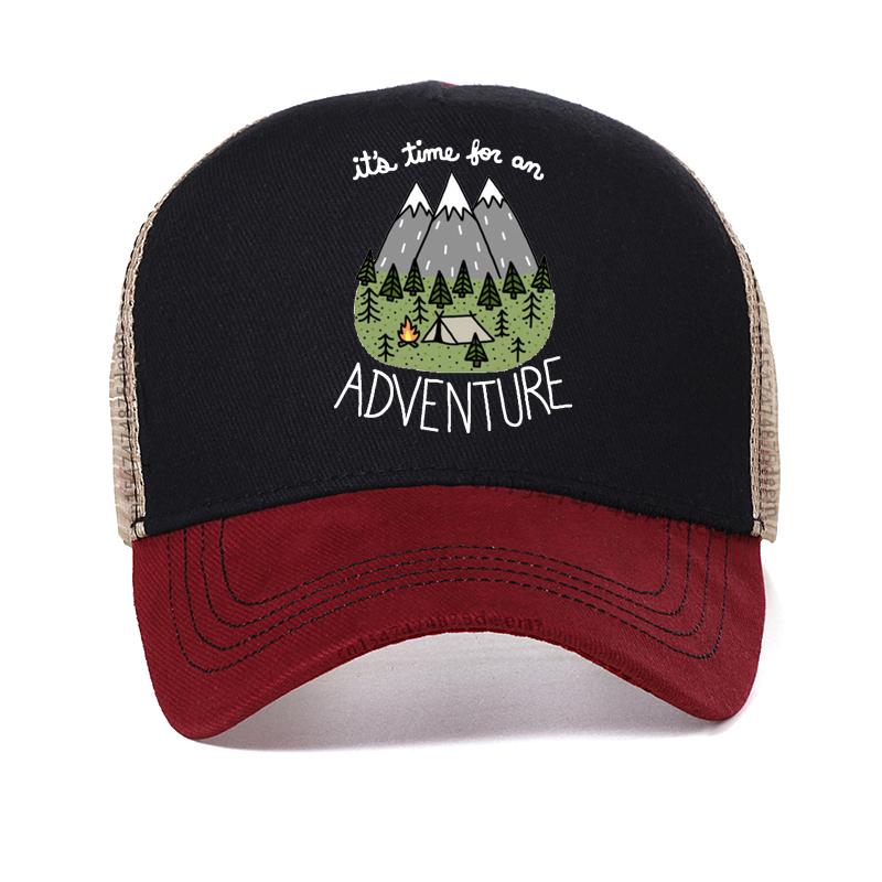 

It s Time for An Adventure men hat funny Outdoor exploration Baseball Cap cool Camping Climbing sunhat Mesh Breathable caps Adjustable красный