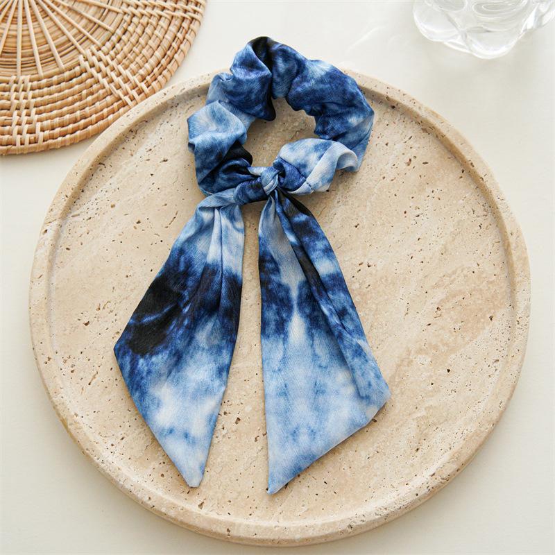 Oil Painting Print Long Ribbon Bow Scrunchies Elastic Ponytail Holder Exquisite Hair Tie Woman Rubber Band Hair Accessories Girl