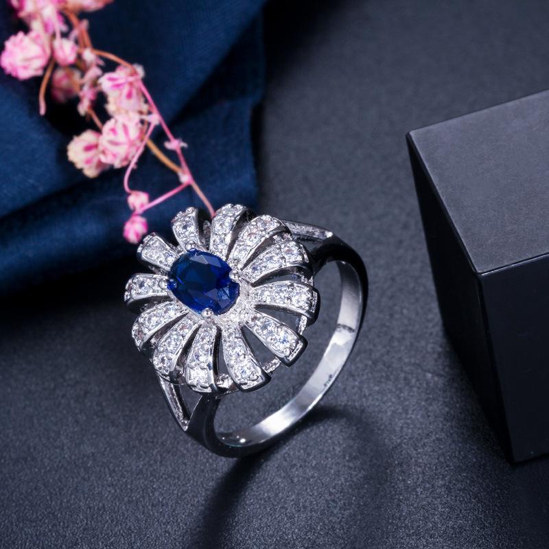 

J0104 Простое кольцо с цветком, микроинкрустированное цирконами, экологически чистая медь, гальваническое покрытие с сохранением цвета, ручное ювелирное изделие 7