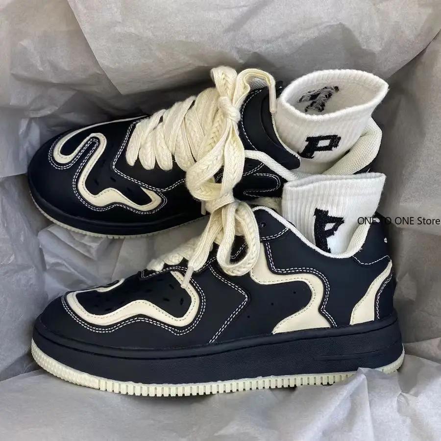 Pánské podzimní černé bílé personalizované ležérní boty s tlustou podrážkou sportovní boty pro muže trendy párové skate boty mokasíny pro muže