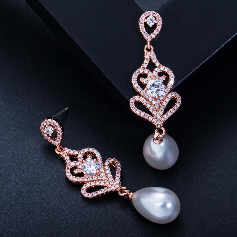 E0219 High-End Diamond Bridal Earrings, Microencrusted Zircon Geometric Earrings, Needles