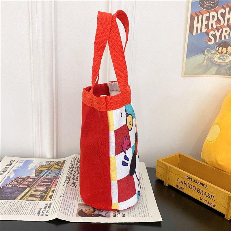 Cartoon Cute Animal Canvas Large-Capacity Handbag Women Bucket Totes Shopper Lunch Bags