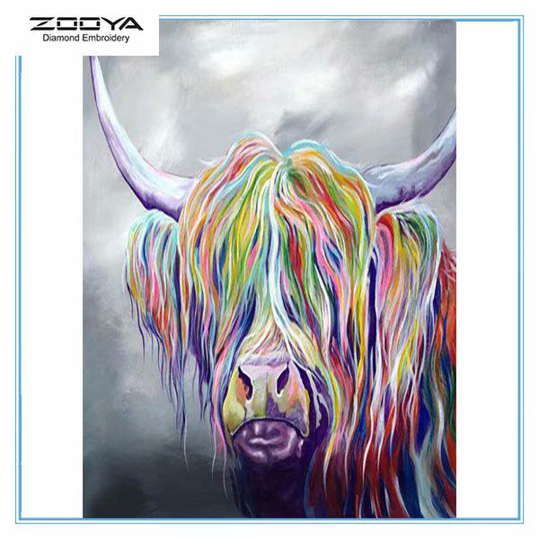 

ZOOYA 3D Алмазная вышивка Картина Вышивка крестиком Круглая картина со стразами Красочная корова