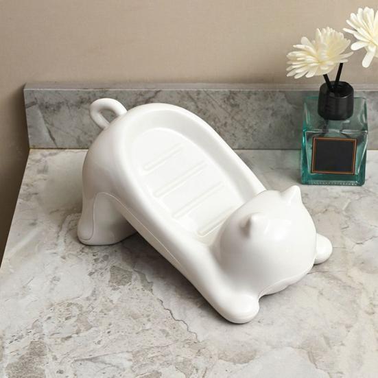 Portasapone da bagno da 1/2 pezzi, design antiscivolo, drenaggio rapido, adorabile portasapone a forma di gatto, facile da pulire, salvasapone
