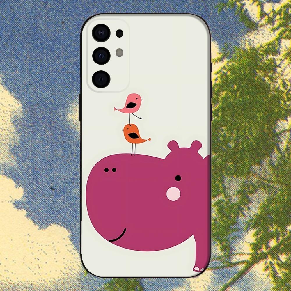 Cartoon Animal Hippopotamus  Phone Case For Samsung S25,S24,S21,S22,S23,S30,Ultra,S20,Plus,Fe,Lite,Note,10,9,5G Black Cover