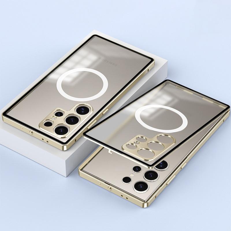 Funda magnética para teléfono Samsung S25 S24 Ultra S23 con marco de aluminio a prueba de golpes y cubierta híbrida esmerilada