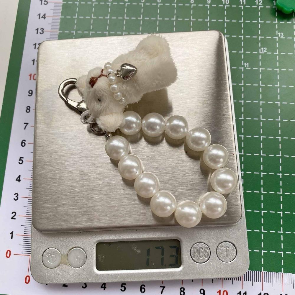 Love Heart Cell Phone Chain Plush Hanging Ornament Kawaii Pearl Bracelet Key Chain  Gifts