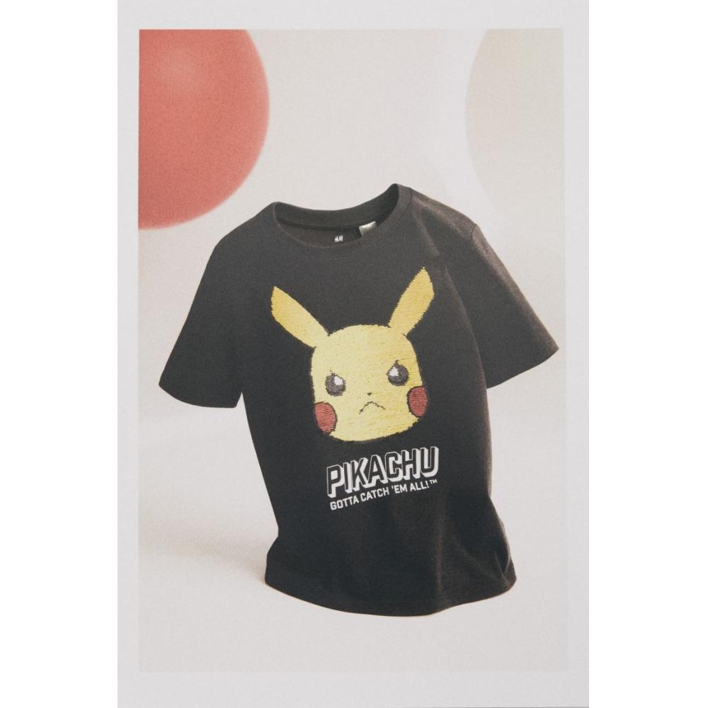 

Двусторонняя футболка HM с пайетками, черная, с изображением покемонов