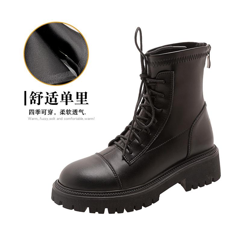 New leather brown platform small Martin boots women s boots British thin boots velvet short boots 34