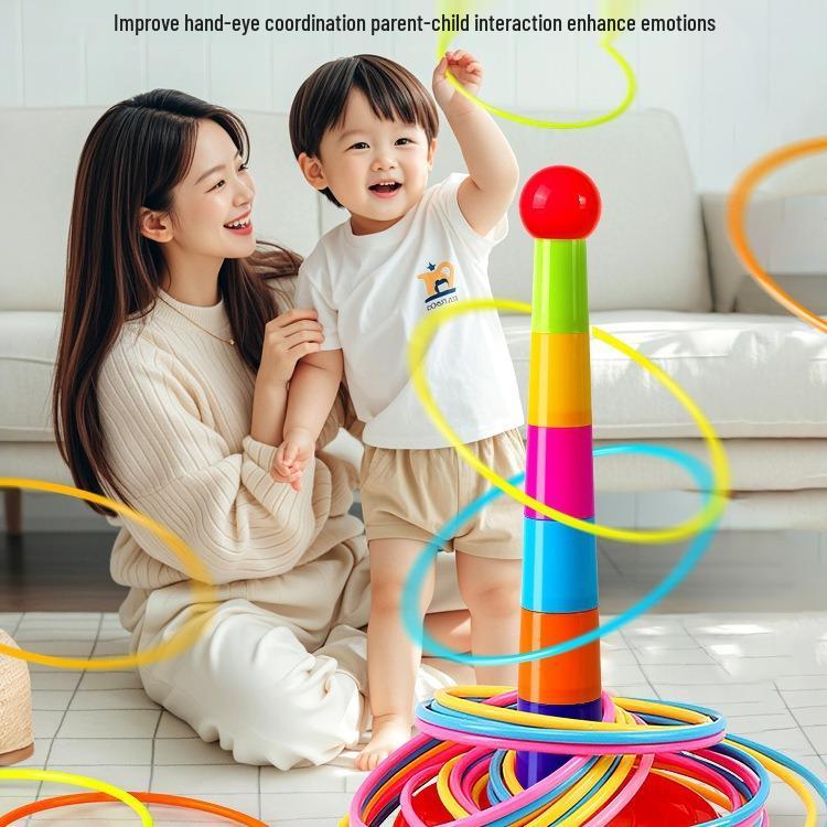 Children's Educational Rainbow Ring Toss Game - Interactive Stacking Toy