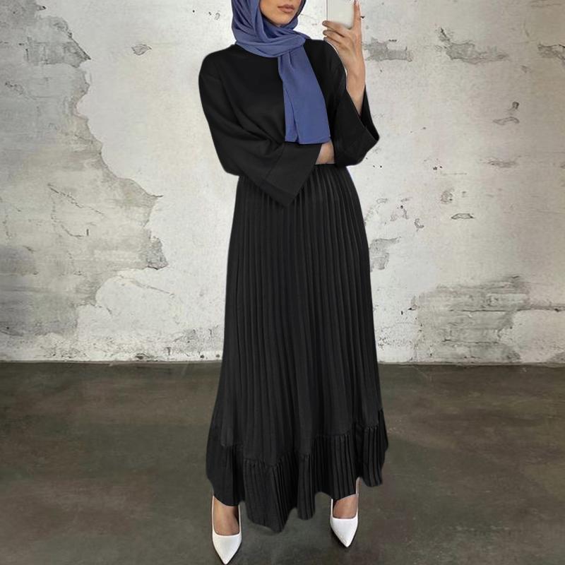 

ZANZEA Женское повседневное платье с круглым вырезом и длинным рукавом, свободное, плиссированное M