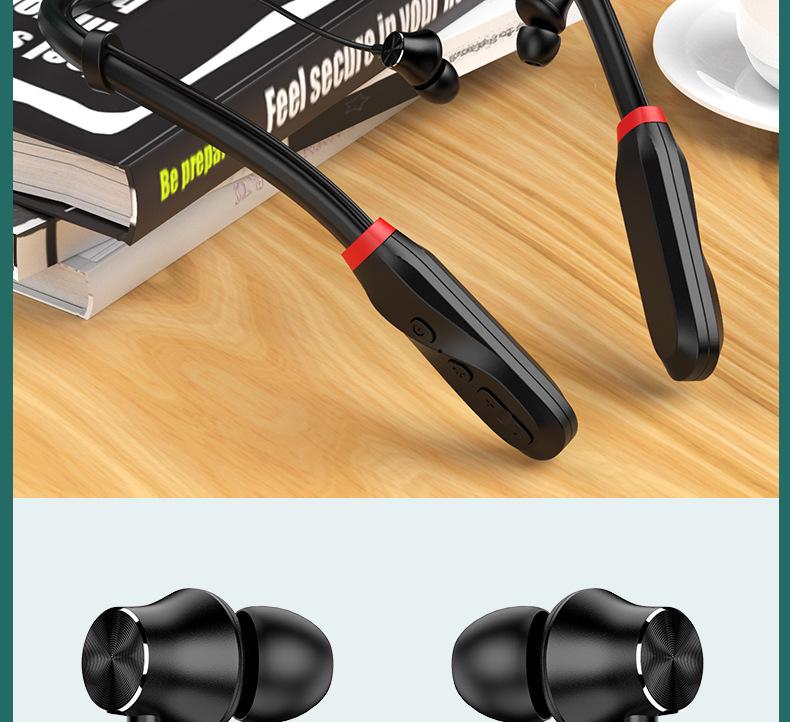Grenzüberschreitende kabellose Bluetooth 5.0 Sport-Kopfhörer: Doppelter Nackenbügel, In-Ear-Design mit starkem Bass zum Laufen