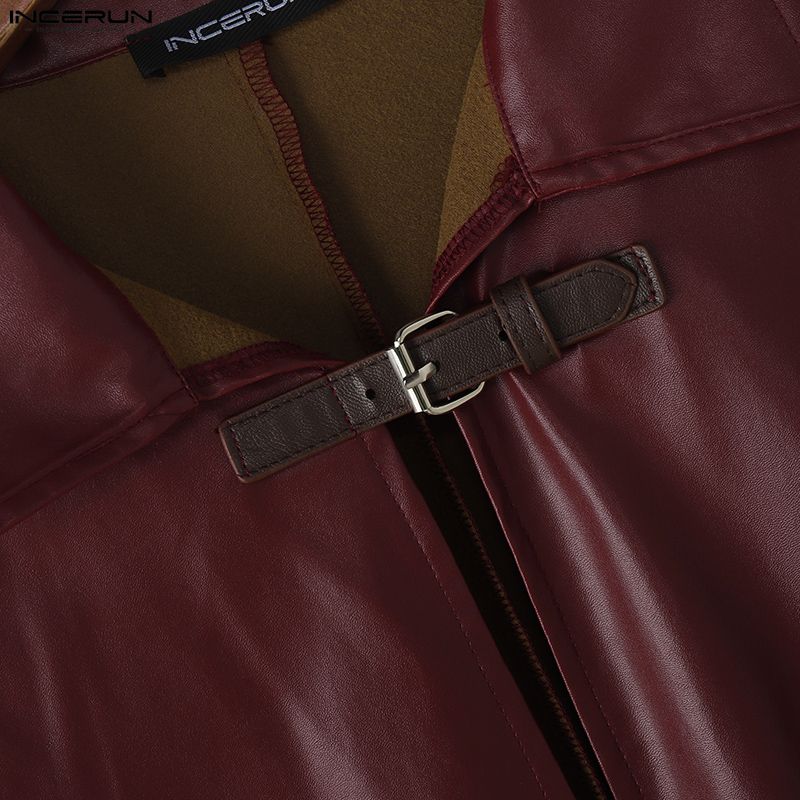 INCERUN Men Autumn Winter PU Leather Cloaks Casual Loose Warm Cape Coats