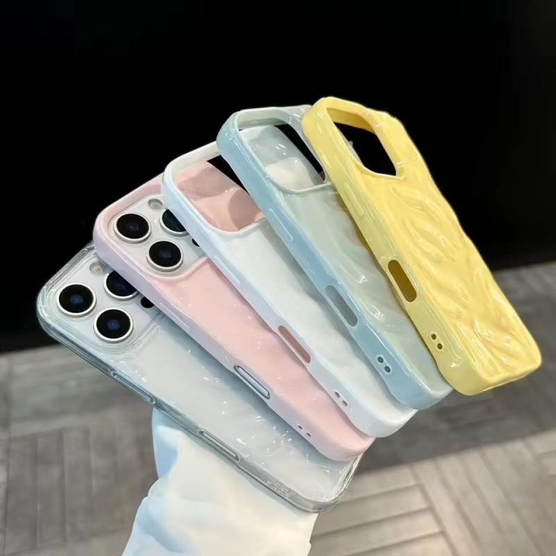 Candy Soft Silicone Wave Fold Pattern Phone Case For iPhone 11 12 13 14 15 16 Pro Max X XR XS 8 7 Plus Shockproof Bumper Cover
