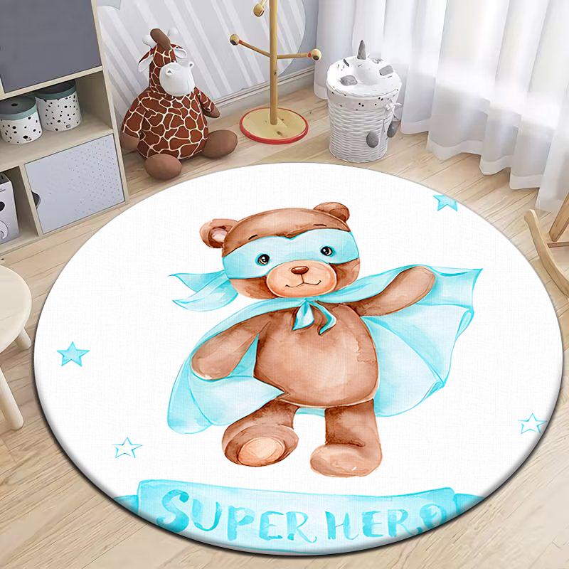 

Cute Little Bear Round Carpet for Living Room Rugs Camping Picnic Mats Flannel Anti-Slip Rug Yoga Mat Gifts Area Rug Bedroom Rug 40X40cm