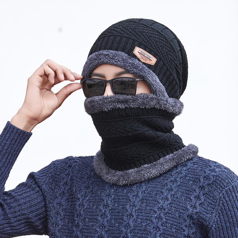 Autumn and Winter Warm Neck Wool Cover Hat Men's Fleece Thickened Knitted Hat Cover Scarf Two-piece Cover