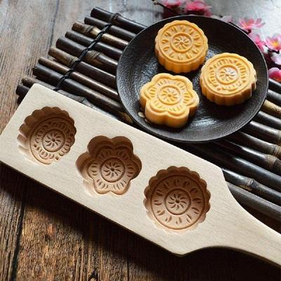Molde para Mooncake Molde Tradicional Chino para el Festival de Mediados de Otoño Molde para Pastel de Luna 2 Formas de Flor Madera Molde Hecho a Mano más vendido