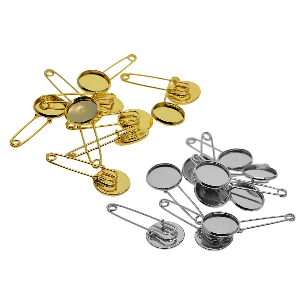 10 Pieces Blank Brooch Settings Lapel Pin Safety Hijab Pins Base 16mm Silver