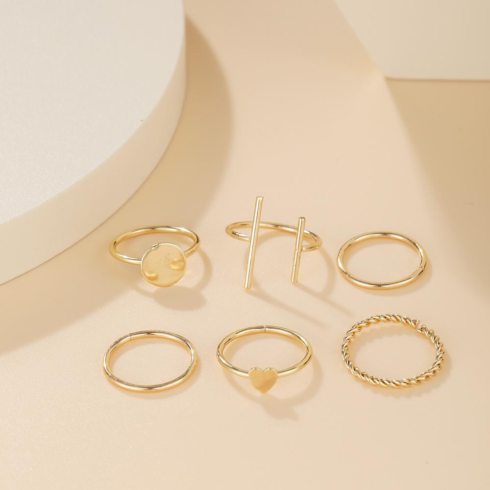 6 Pcs/set Rings Creative Love-shaped Geometric Open Band Ring Cold Style Joint Ring Set