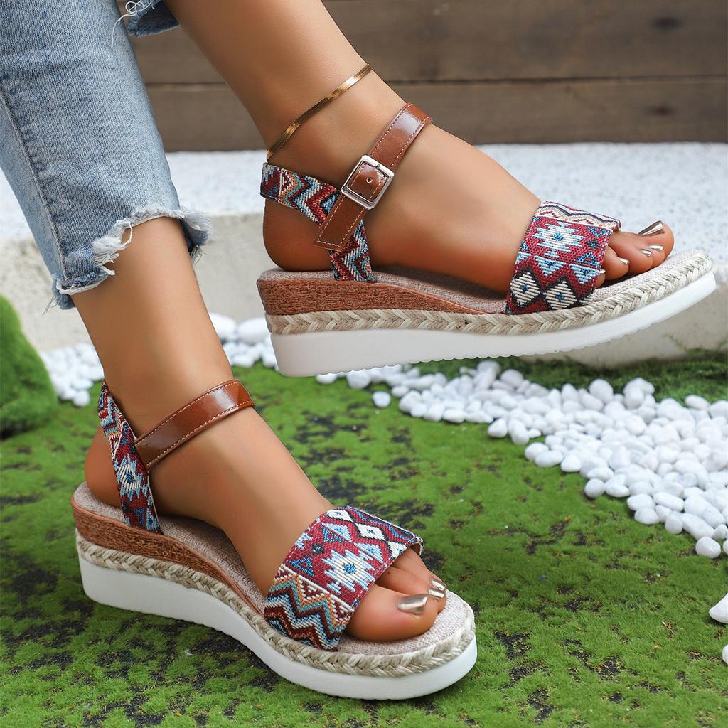 Fashion Women's Sandals Wedges Heels Sandals Summer Bohemian Shoes Woman 2025 Heel Sandals Wedge Shoes For Women Heeled Summer Footwear