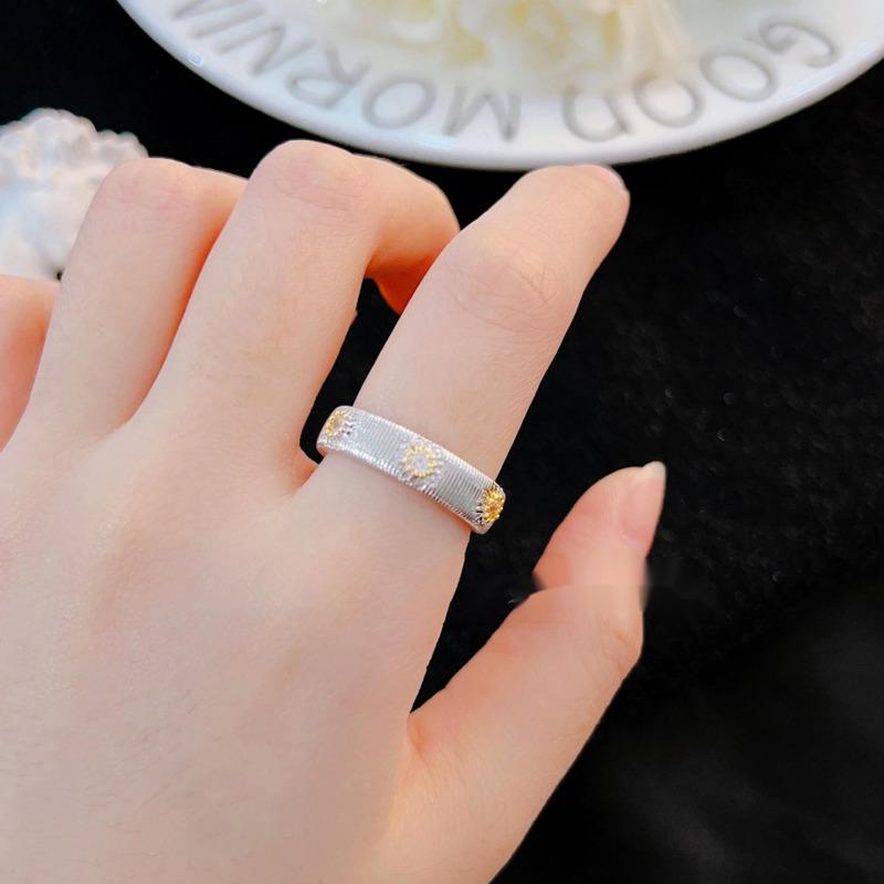 BELLA BOX Italian Court Style Weaving Pattern Carving Gold Wire Drawing Technology Daisy Ring Suitable For Women's Daily Party Fashion Jewelry
