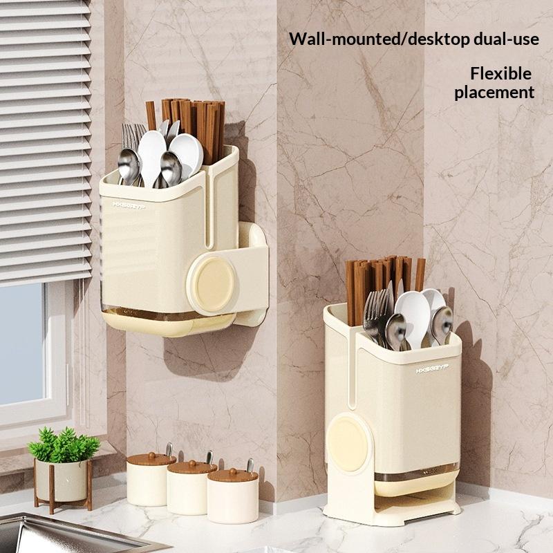Kitchen Cutlery Rack Household Wall-Mounted No-Drill Countertop/Wall Compatible Rotatable Chopstick Holder