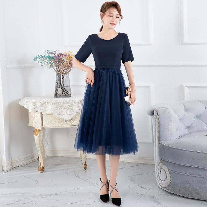 

Spot dress new medium and long student graduation performance small dress temperament slim bridesmaid dress XXXL Темно-синій