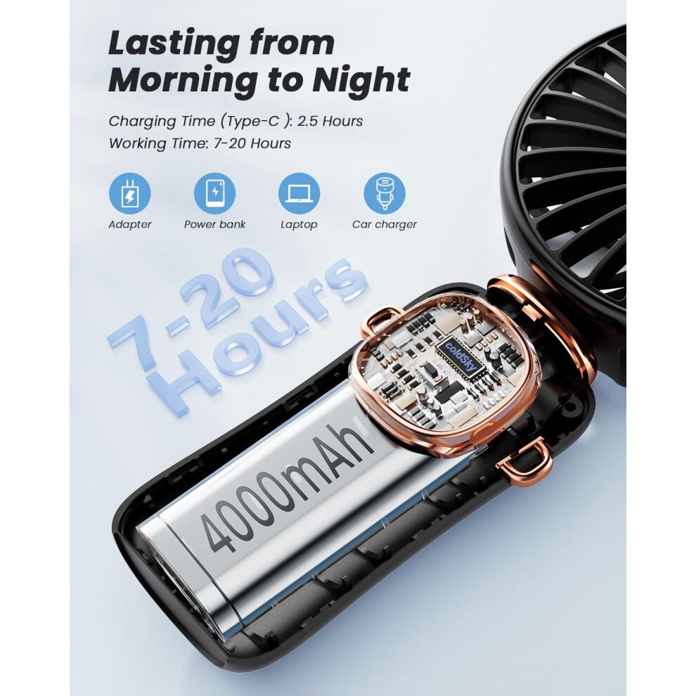 ColdSky Tragbarer Handventilator, 4000mAh Akku Betrieben 3 in 1 Multifunktions Persönlicher Reiseventilator mit Digitalanzeige, 90 Faltbarer Schreibtischventilator mit Basis