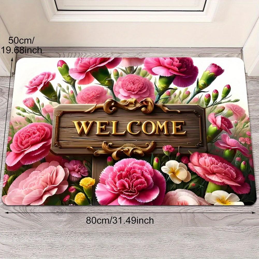 VIKAMA Floral Welcome Doormat Soft, Warm and Non-Slip Entrance Hallway Doormat Bathroom Toilet Carpet Home Decor 40x60cm