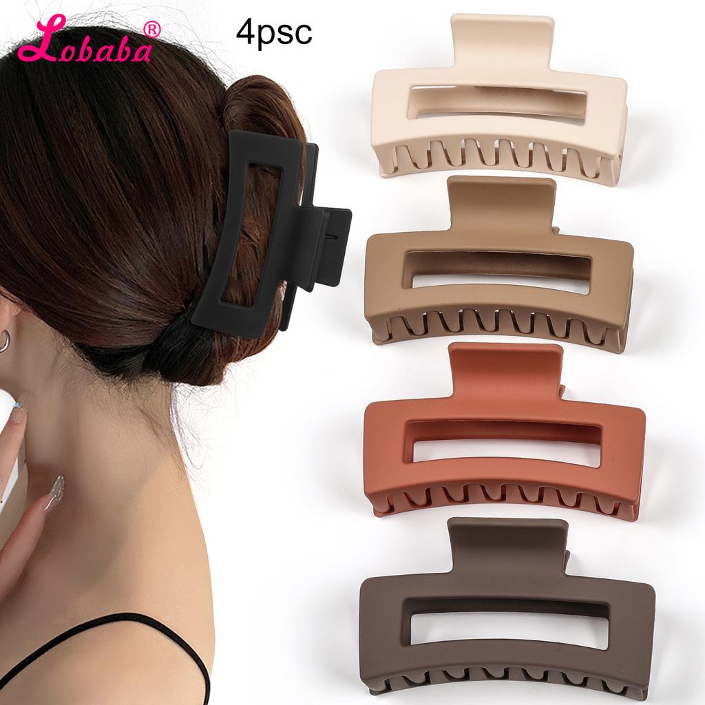 4 Pcs Warm Color Big Hair Claw Clips 3.3" Non-slip Square Matte Banana Clips for Women,Strong Hold Jaw Clips for Thick Thin Hair