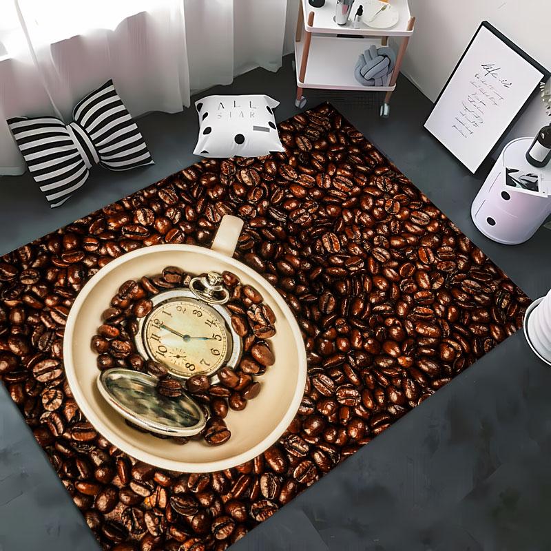 Funny Coffee Beans 3D Printing Carpet for Living Room Bedroom Alfombra Anti-slip Soft Area Rug Sofa Doormat Home Decor Tapete HD