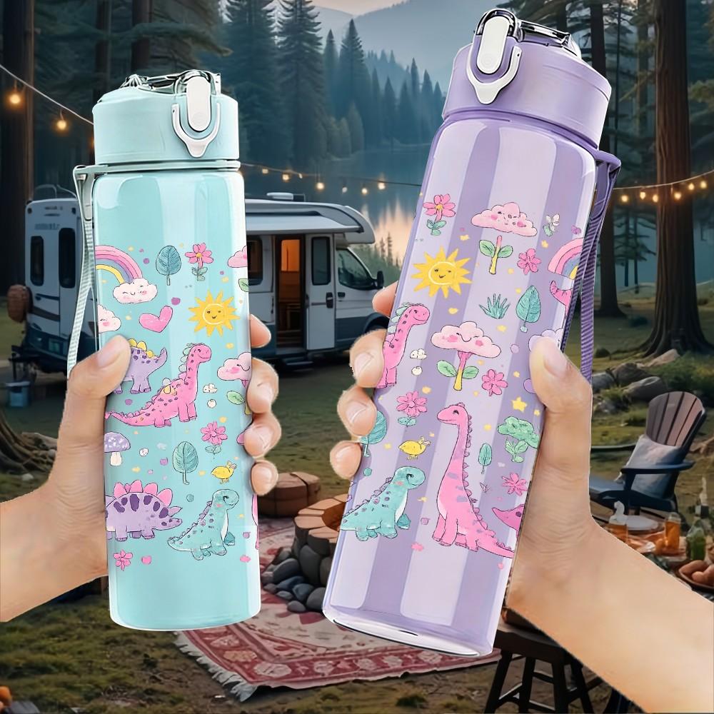1PC Cute Unicorn Cartoon Pattern Print 750ml Color Plastic Sports Water Bottle Leakproof Flip Straw Lid Suitable for Sports Office Home Use