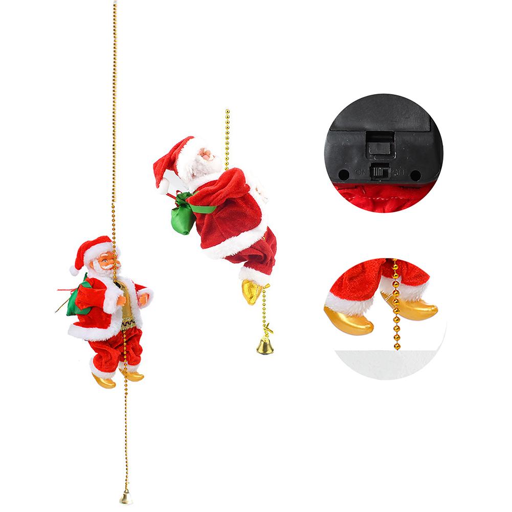 Climbing Santa Christmas Ornament Battery Operated Climbing On Beads Musical Moving Figure Xmas Decoration For Home Party