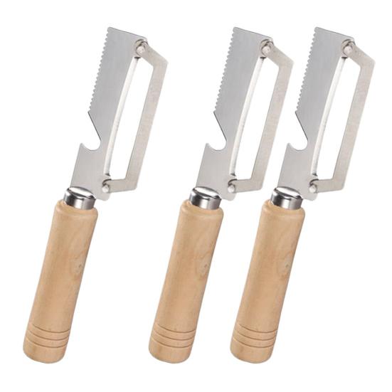 Curățător de legume cu mâner ergonomic din lemn 2-în-1 Deschizător de sticle Lamă lată curbată Curățător ascuțit pentru cartofi mere citrice morcovi Gadgeturi de bucătărie