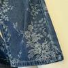Women's High Waist Retro Blue Jacquard Straight Leg Jeans - 2025 Autumn Collection