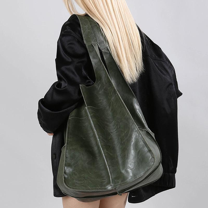 Retro Super Big Shoulder Bag Female Solid Color Hand Bags For Women Soft Leather Casual Shopper Underarm Tote Bag