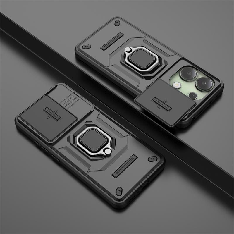 For Redmi Note 13 4G Case Slide Lens Ring Stand Armor Phone Case For Xiaomi Redmi Note13 Note 13 4g Anti-fall Protect Back Cover
