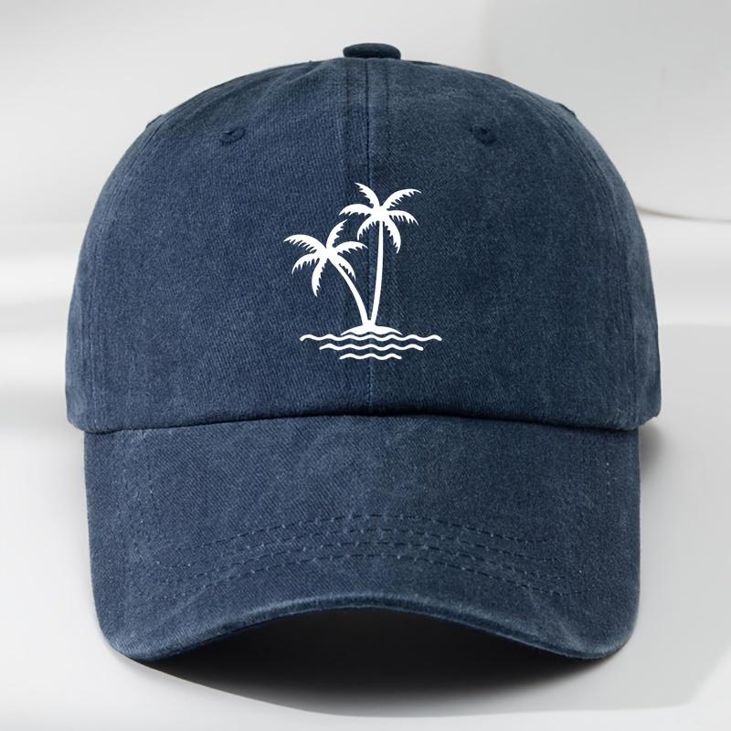Vintage Tvättad Herr Basebollkeps med Palmtryck Casual Utomhus Sport Solhatt 100 Textilmaterial Handtvättbar
