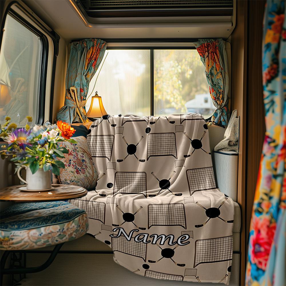 Hockey Equipment Design For Sports Enthusiasts Blanket Personalized Name Soft Comfortable Stylish Blanket Car Blanket Perfect For Travel Camping