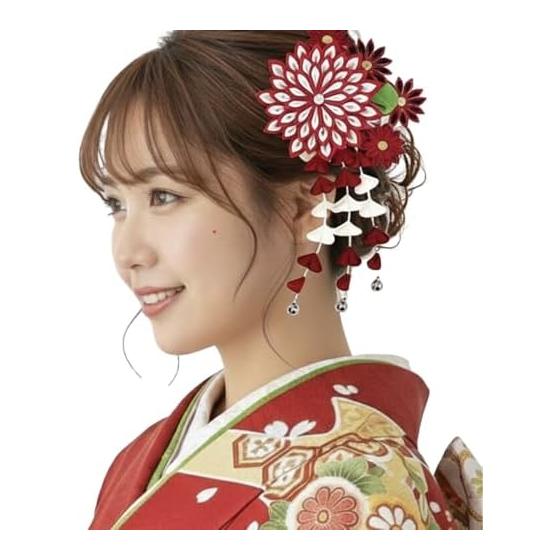 2-Piece Tsumami Zaiku Hair Accessory Set for Formal Occasions (Red)
