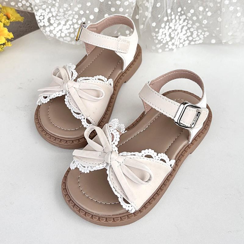 Girls Lace Bow Open Toe Sandals Back Strap Buckle Soft Sole Summer Casual Shoes 21 белый