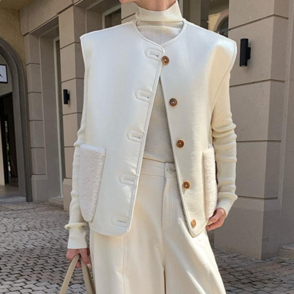 Autumn and Winter Fashionable Warm Simple Comfortable Versatile Double-sided Two-wear Women's Vest
