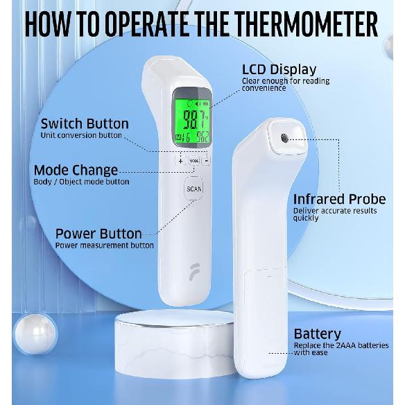 Thermometer for Adults and Kids, No-Touch Forehead Thermometer with Object Mode Function,Fever Alert and 32 Set Memory Recall,Instant Accurate