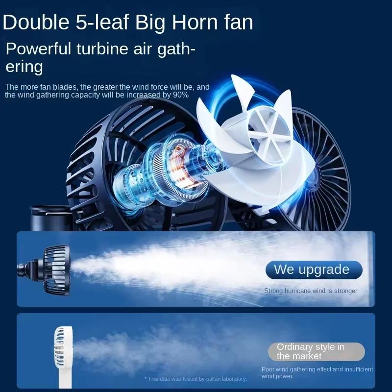Car Fan 3-speed Car Seat Back Cooling Fan USB Charge Dual Head Fan 360 Degree Rotation Neck Cooler for Summer Car Accessories
