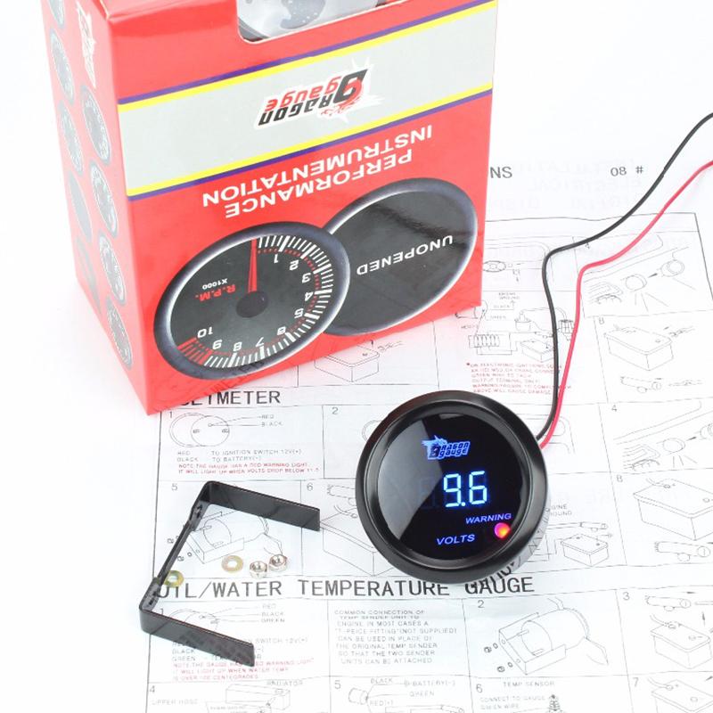 Dragon Gauge Car Gauge 2" 52mm VOLTS Gauge Car Voltage Meter Blue LED Black Shell Automotive Gauges Digital Display 12V Vehicle