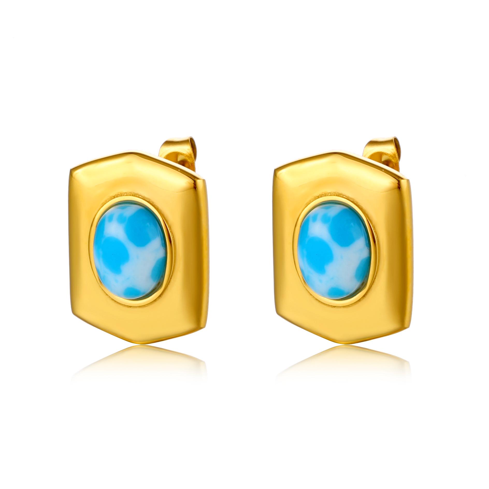 

Серьги из нержавеющей стали с золотом 18 карат и морской осадочной яшмой 18K золотой