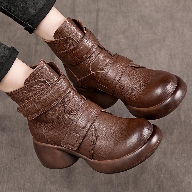 

Fashion GKTINOO 2025 Fashion Women Thick Heel Ankle Boots Autumn Winter Warm Shoes High Quality Genuine Leather Chunky Platform Boots 5