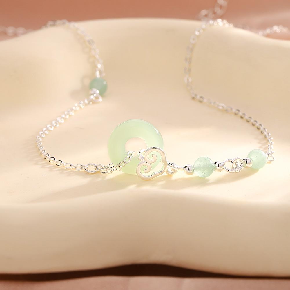 Hetian Jade Safety Buckle Necklace, Guochao Wind Auspicious Cloud Round Bead Collarbone Chain, Holiday Gift For Girlfriend And Mother