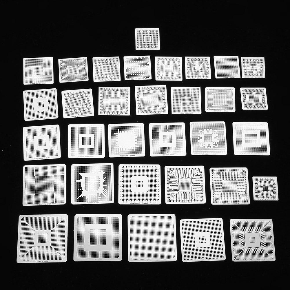 33 szt. BGA Uniwersalne Szablony Reballing Rework Siatka Stalowa Szablon Siatka Bezpośrednie Ciepło Zestaw